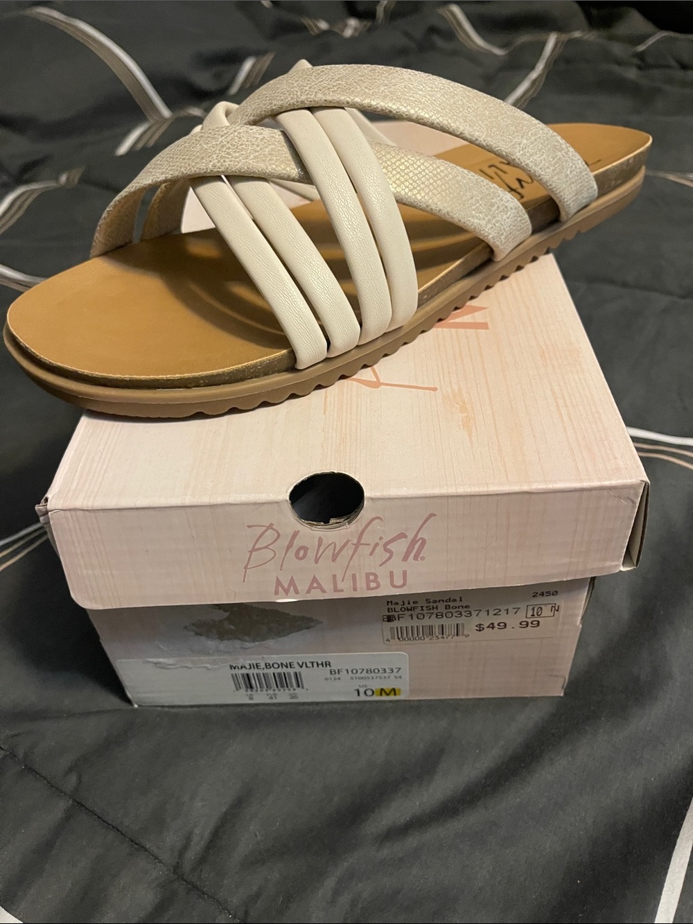 Blowfish multi-strap bone/tan slide sandal